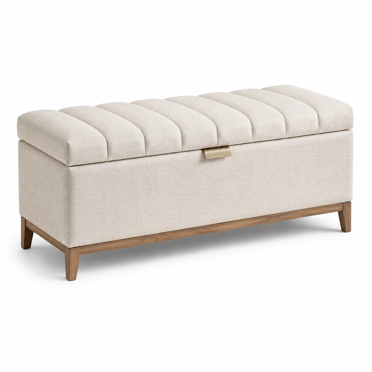 Aufbewahrungsbank Stoff Beige Holz 120cm