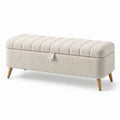 Rechteckige Aufbewahrungsbank Bouclé-Stoff Creme Holzbeine 120cm