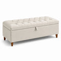 Beige Sitzbank mit Stauraum aus Holz und Stoff