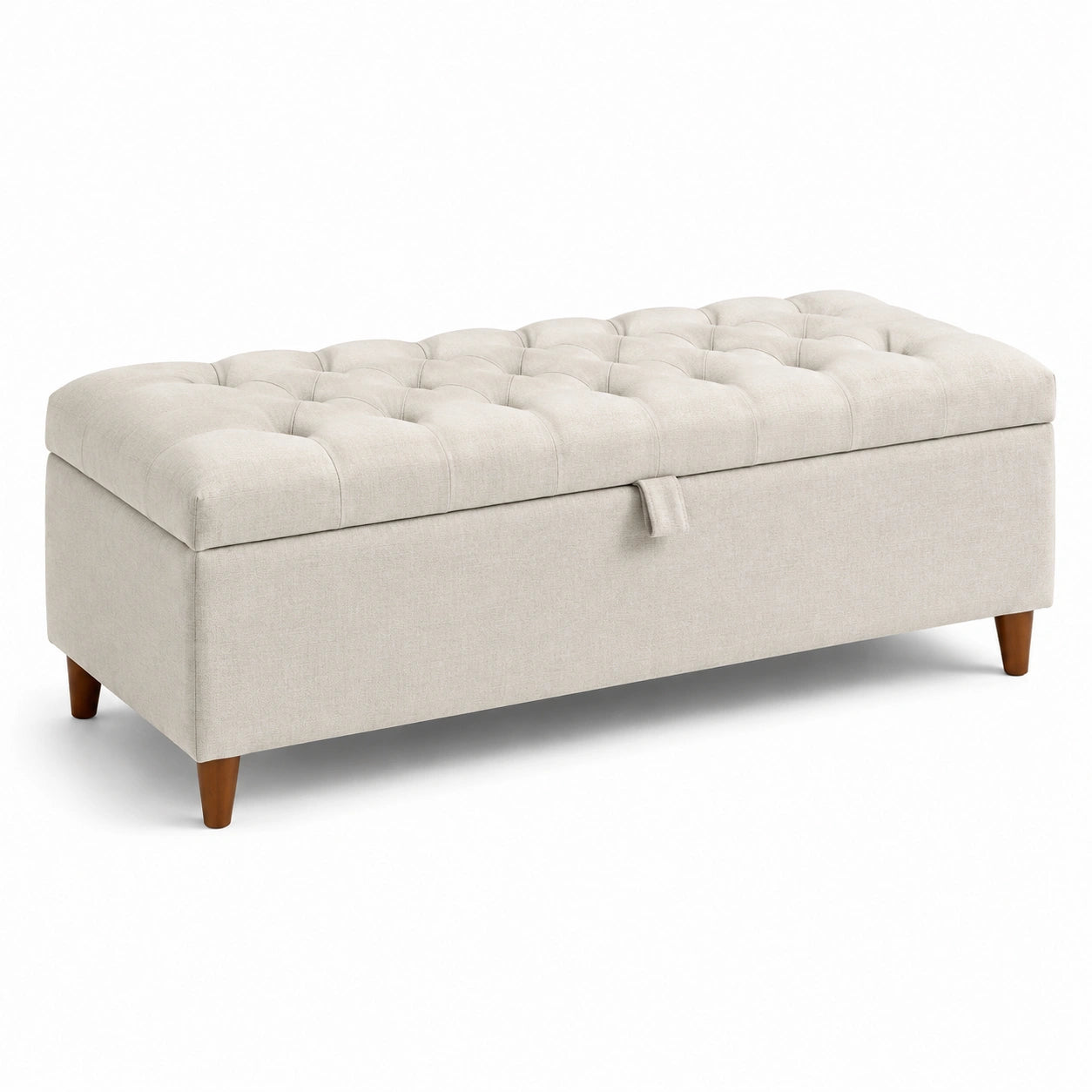 Beige Sitzbank mit Stauraum aus Holz und Stoff