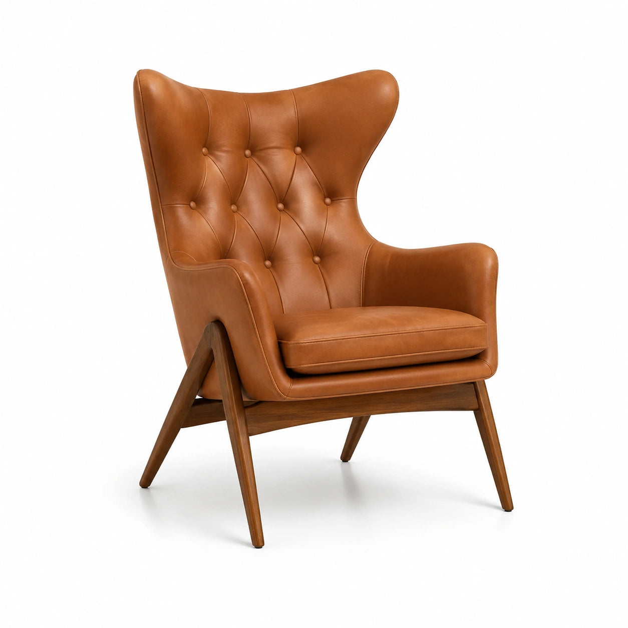 Ohrenbackensessel Leder Massivholz Braun