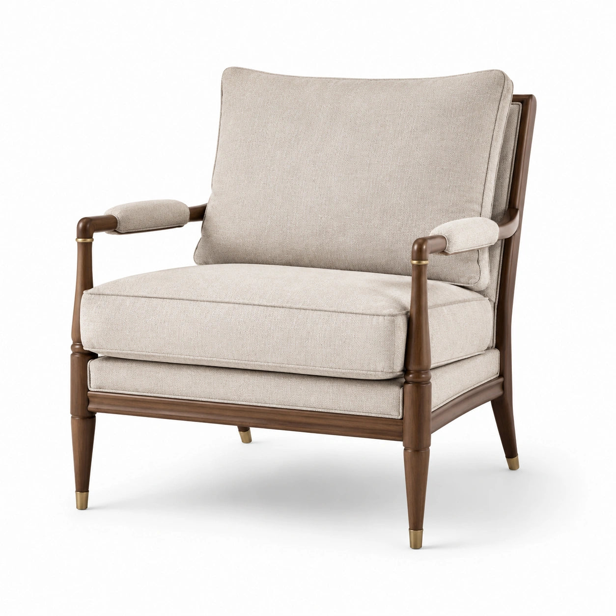Sessel mit Walnussholzrahmen und Leinenstoff in Beige