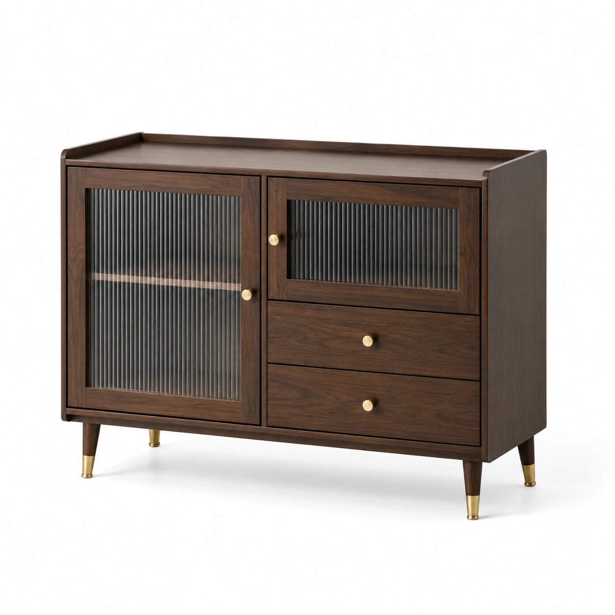 Sideboard aus Walnussholz mit geriffeltem Glas
