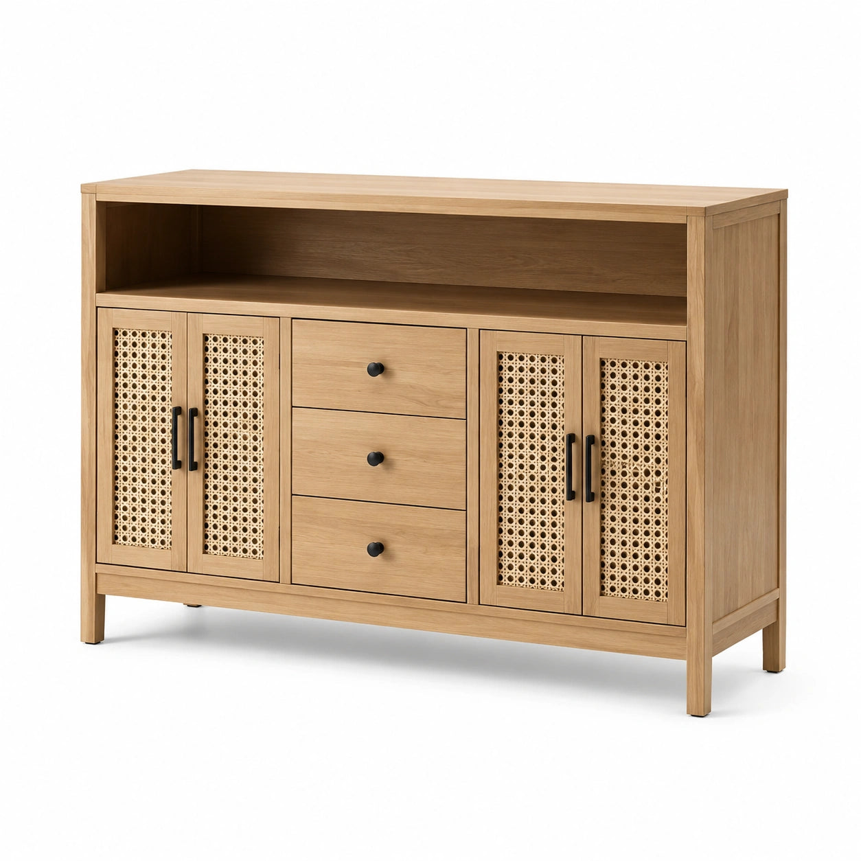 Eichenholz Sideboard mit Rattan-Dekor 120x40x80cm