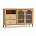 Sideboard aus Eichenholz mit Riffelglas und Metallelementen, 120x40x80 cm
