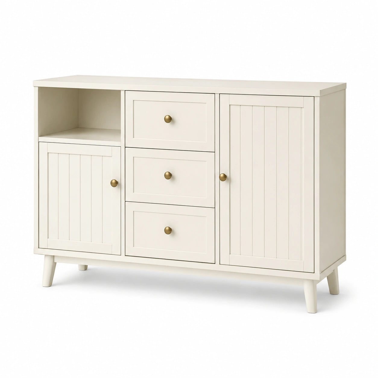Weißes Sideboard aus MDF-Holz mit Schubladen und Türen 110x35x80 cm