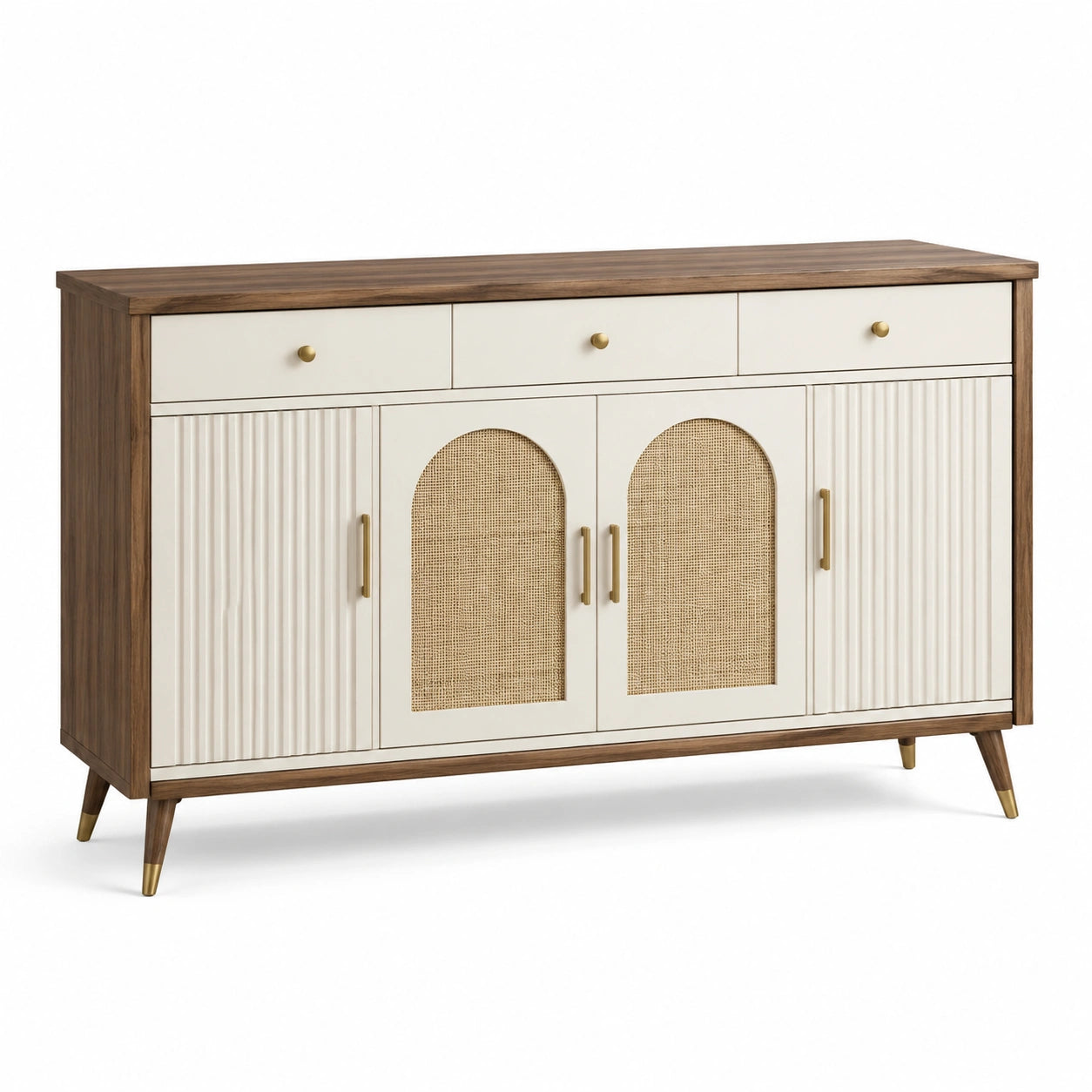 Sideboard aus Walnussholz mit Rattanverzierung, 150x40x80cm