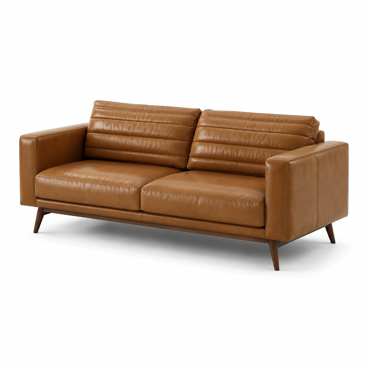 Ledersofa mit Massivholzbeinen Braun