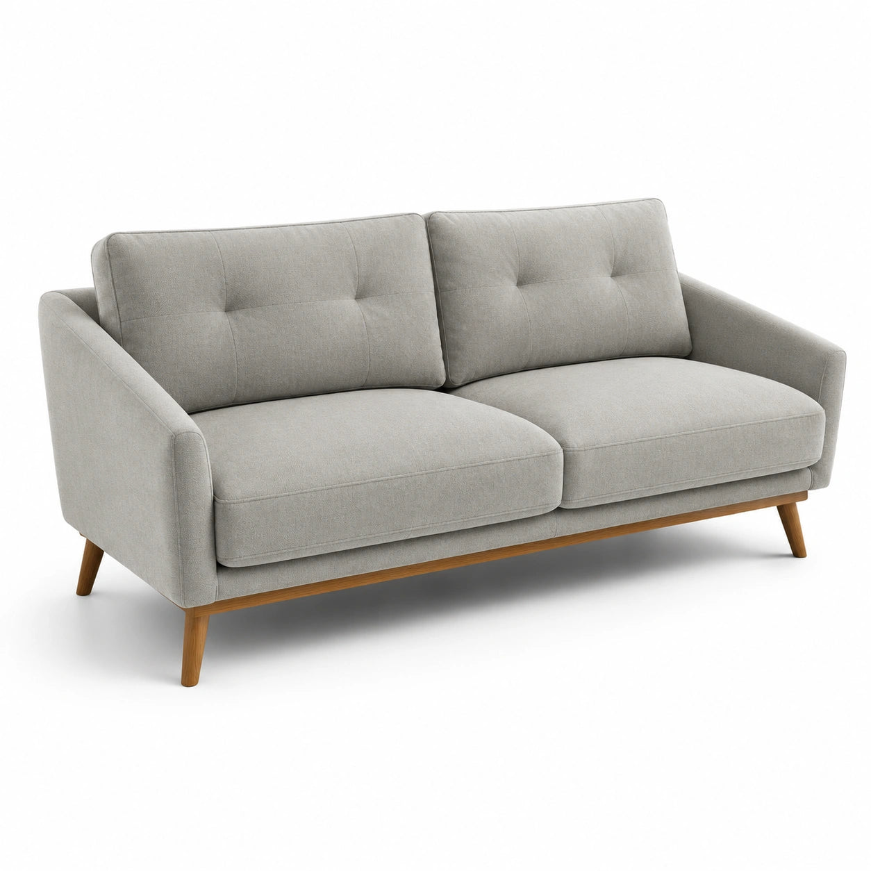 Zweisitzer Sofa aus Stoff mit Holzbeinen Hellgrau 200cm