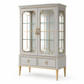 Vitrine aus gehärtetem Glas und Stahl Grau und Gold 210x100x40 cm