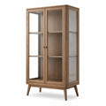 Vitrine aus Massivholz mit gehärtetem Glas, Braun, 180x80x40cm