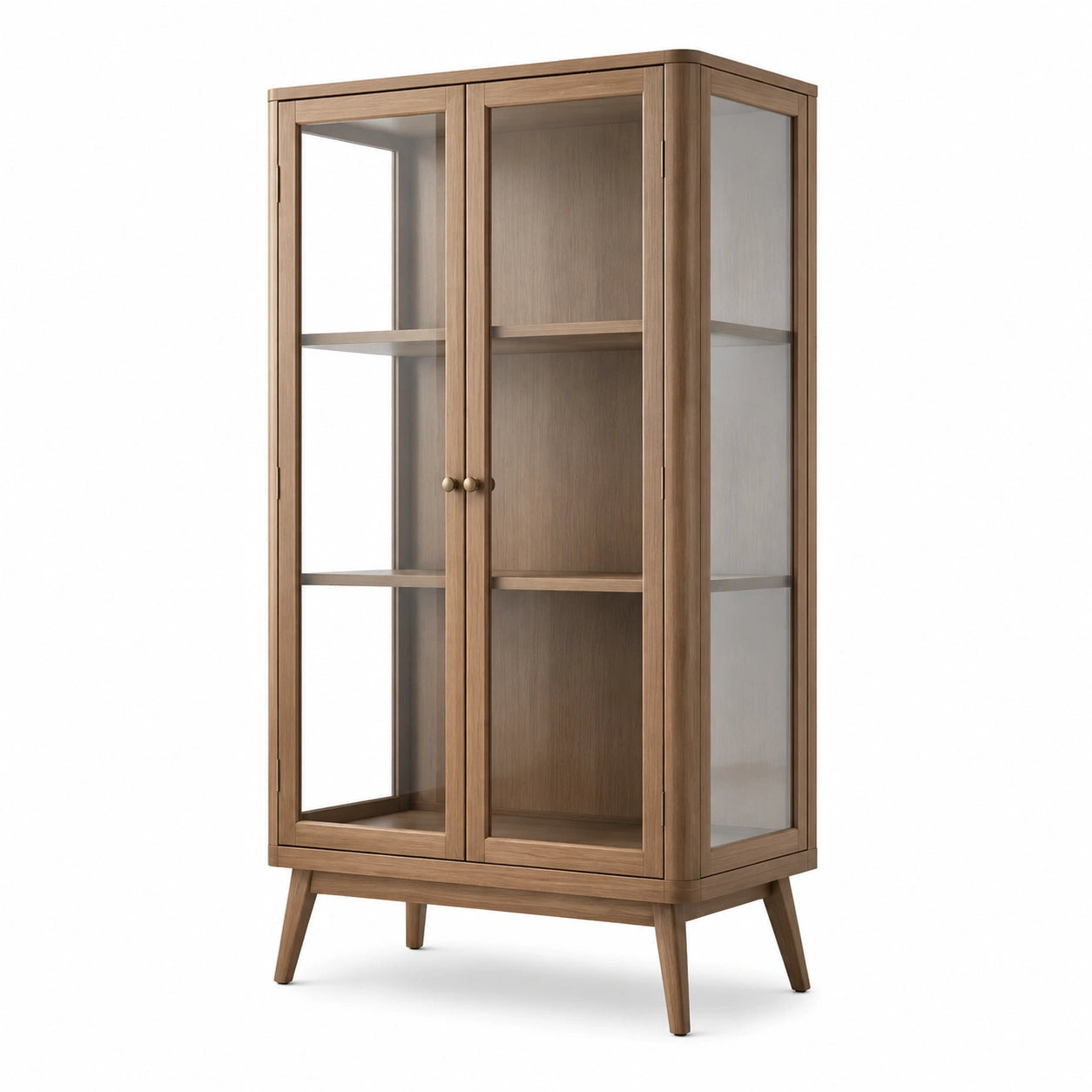 Vitrine aus Massivholz mit gehärtetem Glas, Braun, 180x80x40cm