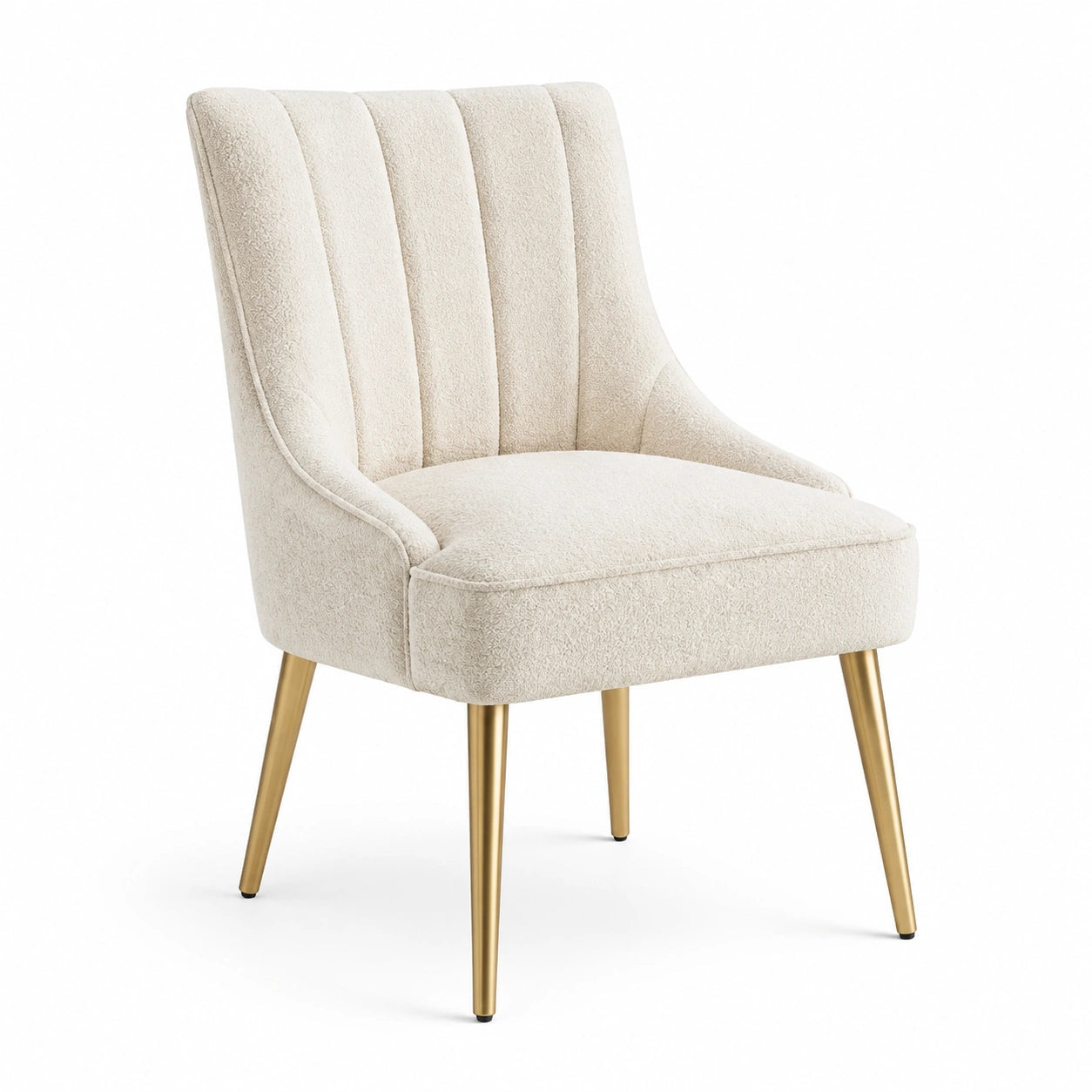 Stuhl Beige Bouclé mit goldenen Metallbeinen