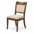 Teakholzstuhl mit Rattan und Stoffpolsterung Beige
