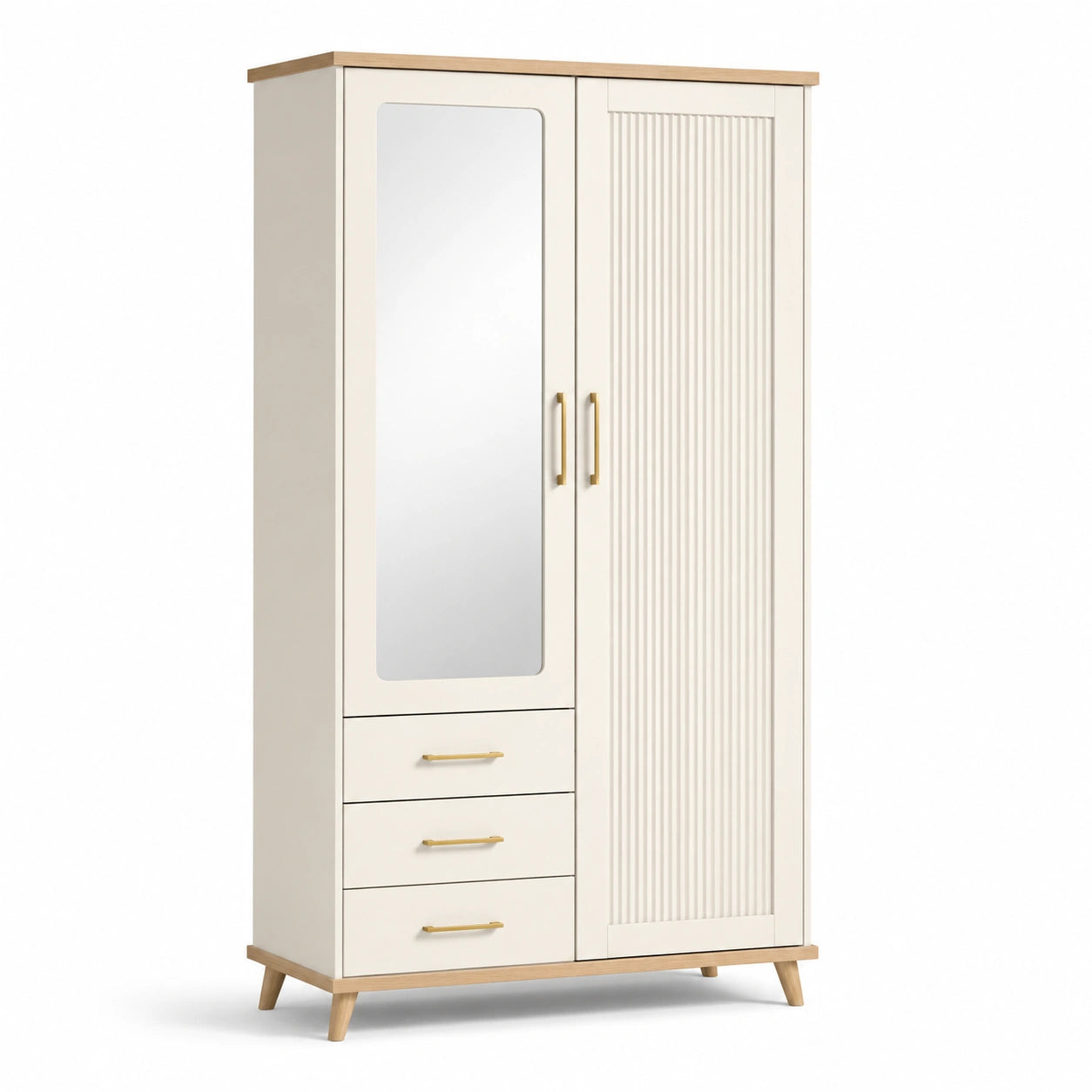 Kleiderschrank mit Spiegeltür und Schubladen aus MDF Weiß 80x50x180 cm
