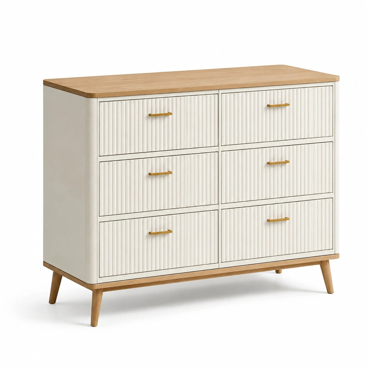 Kommode aus MDF und Holz mit 6 Schubladen, Weiß