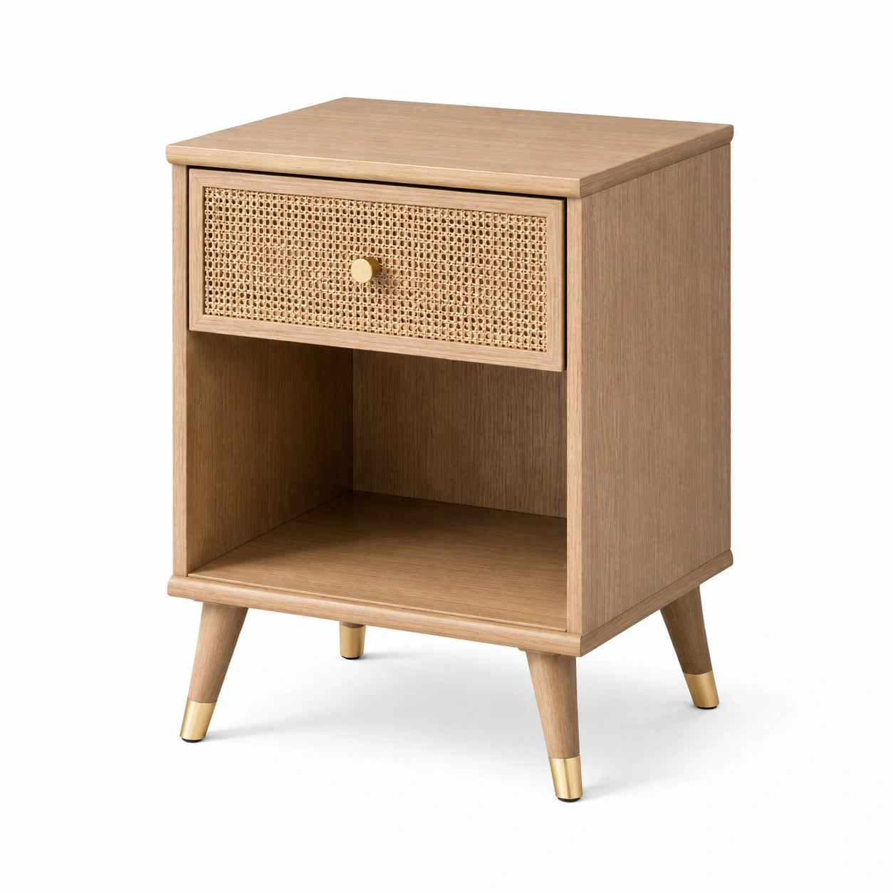 Holz Nachttisch mit Rattangeflecht Schublade