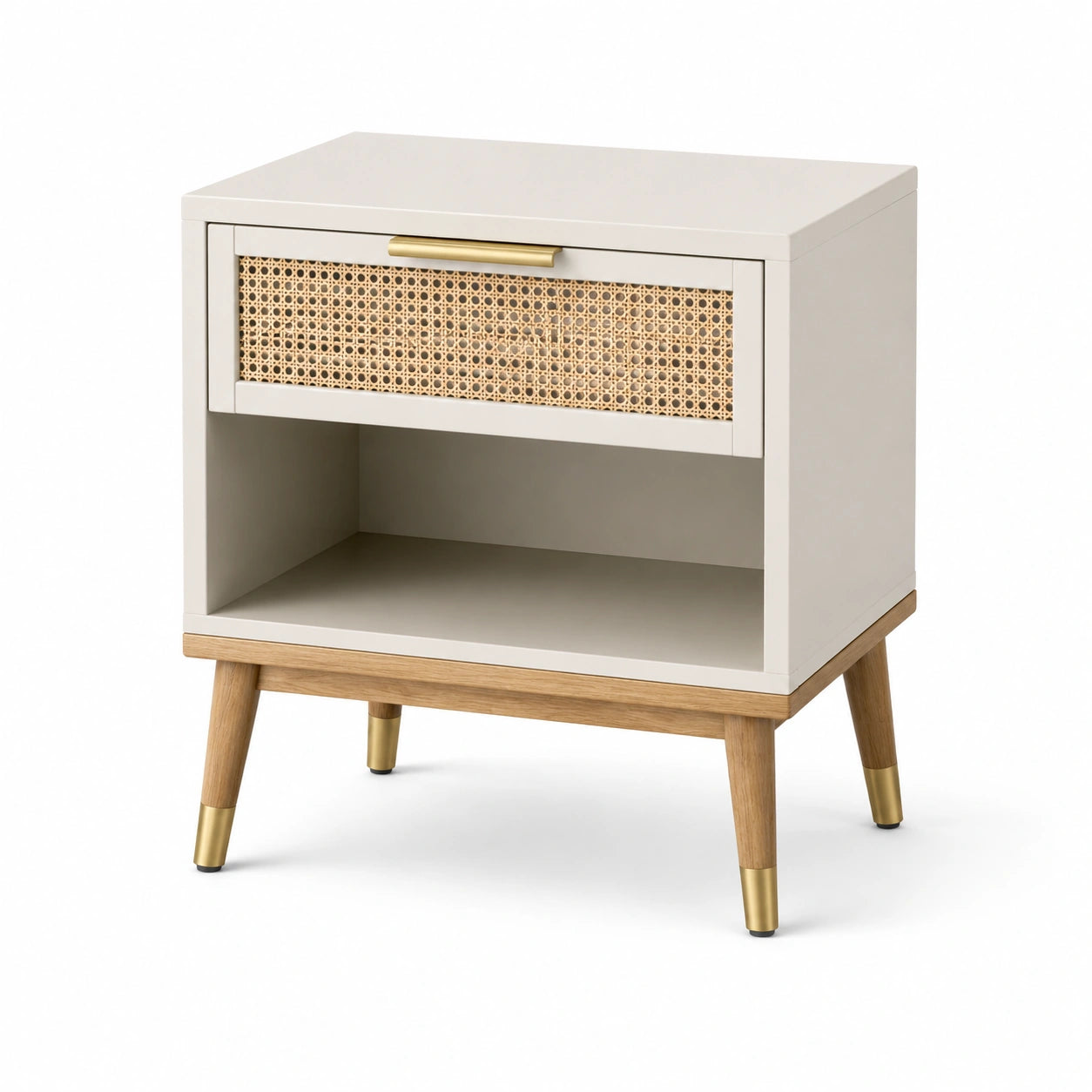 Rechteckiger Nachttisch MDF Rattan Massivholz 50x40x60cm