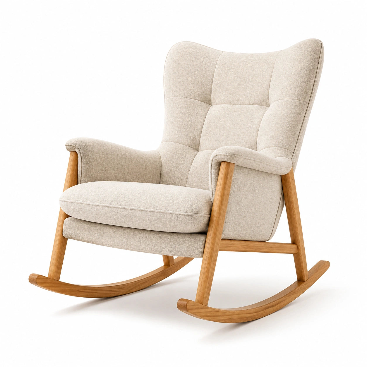 Schaukelstuhl aus Stoff mit Eichenrahmen Beige 95 cm