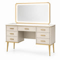 Schminktisch mit Spiegel LED Beleuchtung Metall und MDF Acrylstein Gold Beige